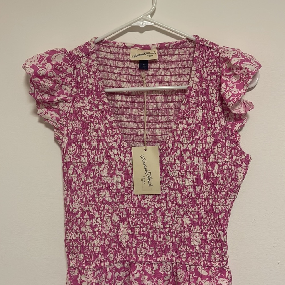 Universal Thread Mini Dress Womens XS Smocked Flutter-Sleeve Floral Pink - Picture 5 of 5